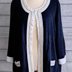 New - Maggie Barnes Navy Blue White Gold Chain Trim Office Work Jacket 3X  26/28